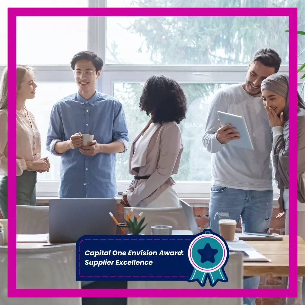 Diverse people collaborating with INGCO's Global Growth Partner and a text that reads Capital One Envision Award: Supplier Excellence